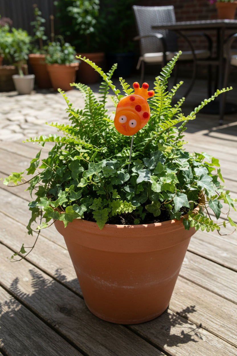 Fused Glass Orange Bird Plant Stake