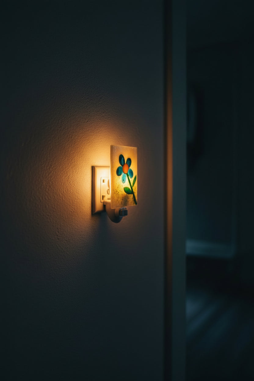 Fused Glass Blue Daisy Nightlight