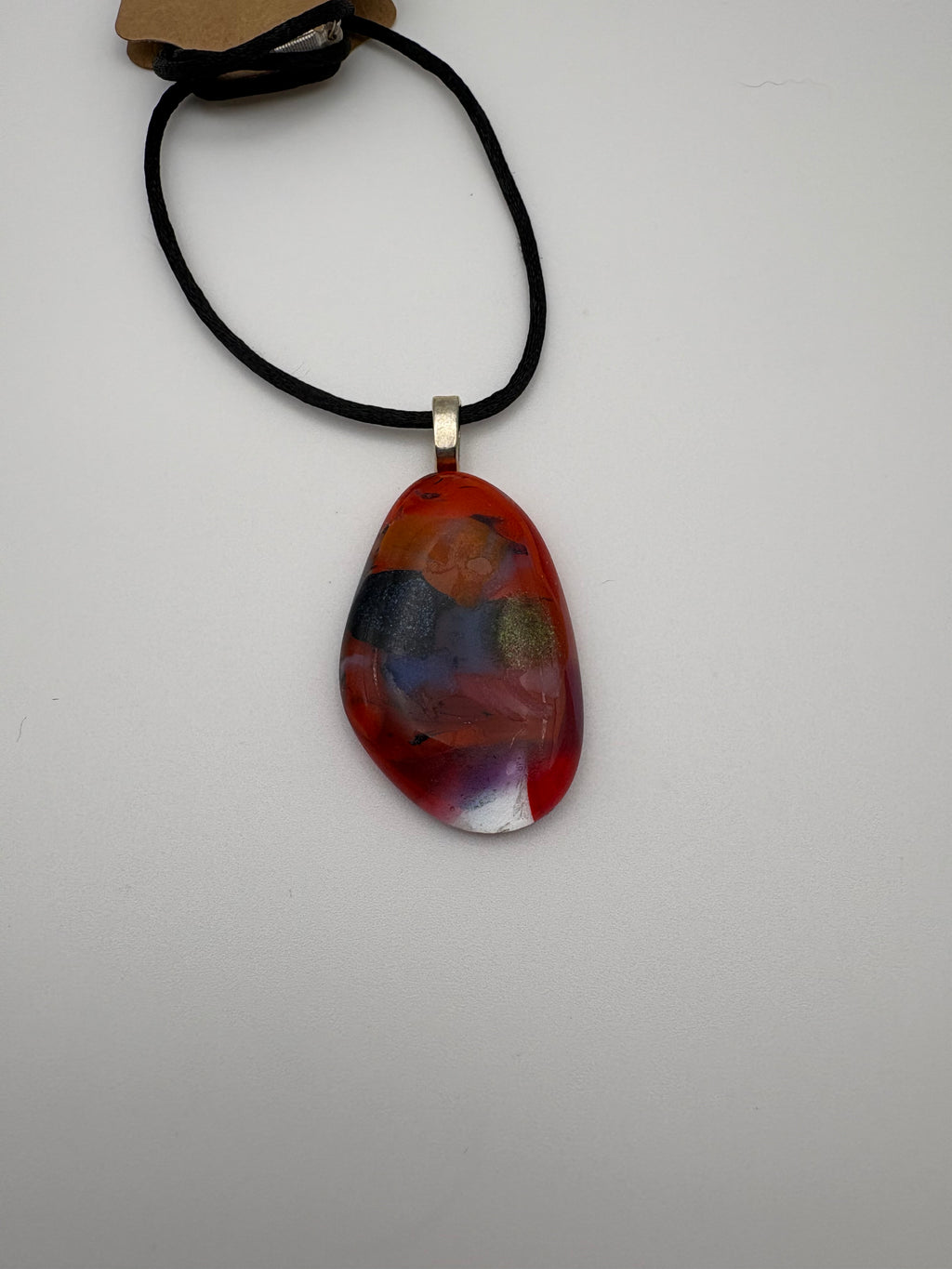 Fused Glass Multicolored Organic Teardrop Pendant Necklace