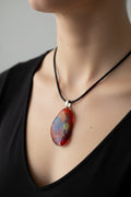 Fused Glass Multicolored Organic Teardrop Pendant Necklace