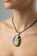 Fused Glass Multicolor Abstract Teardrop Pendant Necklace