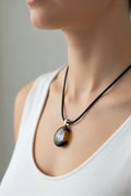 Fused Glass Espresso & Olive Organic Round Pendant Necklace