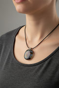 Fused Glass Deep Charcoal & Amethyst Organic Round Pendant Necklace