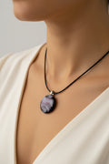 Fused Glass Smoky Purple & Grey Swirl Round Pendant Necklace