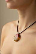 Fused Glass Olive & Crimson Round Pendant Necklace