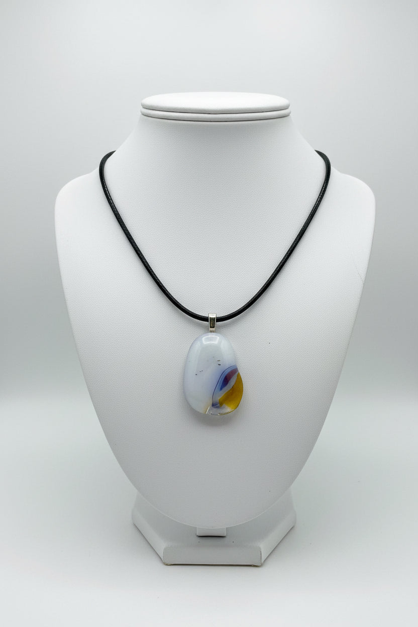 Fused Glass Pearl White & Lavender Organic Pendant Necklace