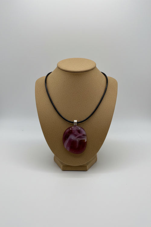 Fused Glass Burgundy & Mauve Organic Round Pendant Necklace
