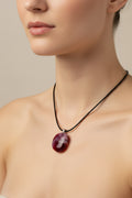 Fused Glass Burgundy & Mauve Organic Round Pendant Necklace