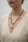 Fused Glass White & Dark Brown Triangle Pendant Necklace