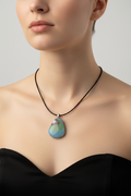 Fused Glass Blue-Grey & Olive Teardrop Pendant Necklace