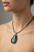 Fused Glass Blue-Green Teardrop Pendant Necklace