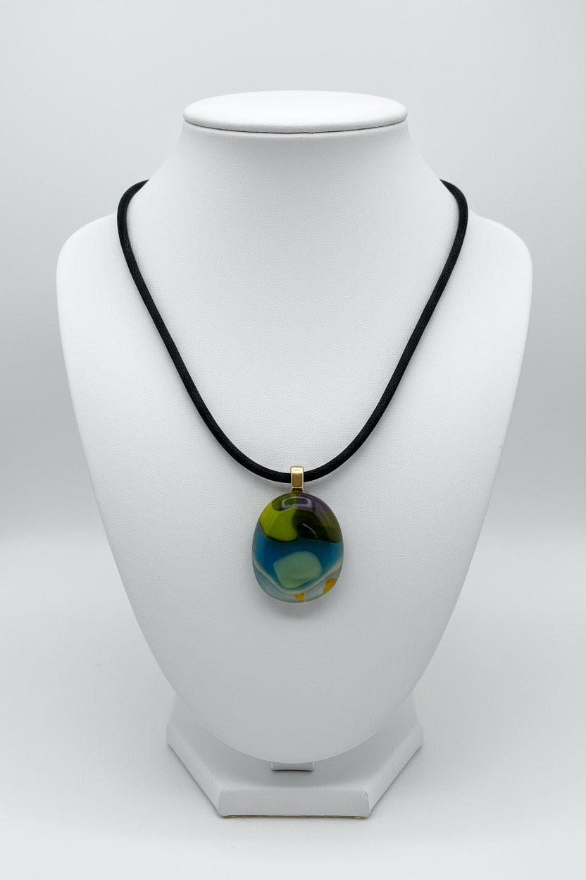 Fused Glass Multicolor Round Pendant Necklace