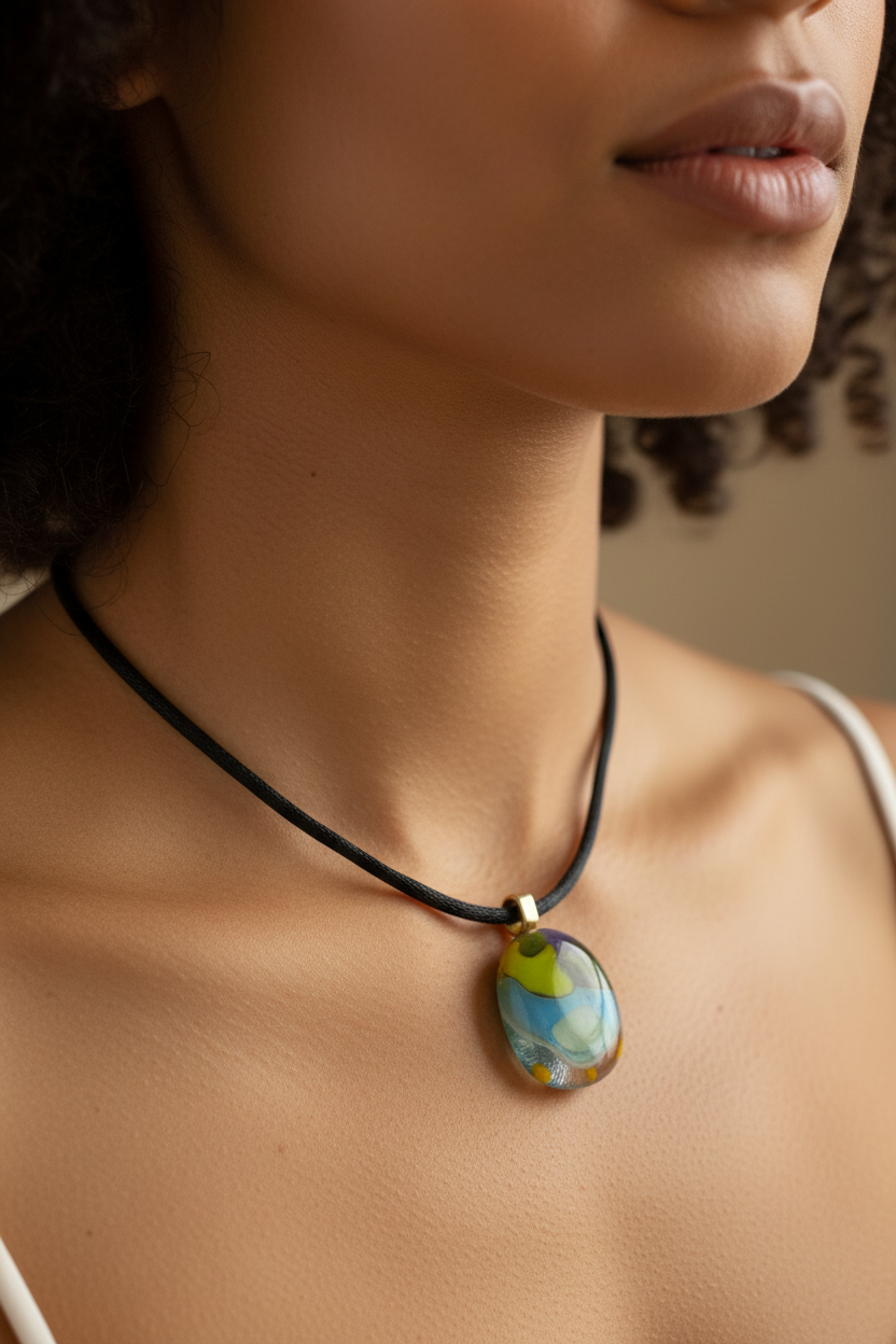 Fused Glass Multicolor Round Pendant Necklace