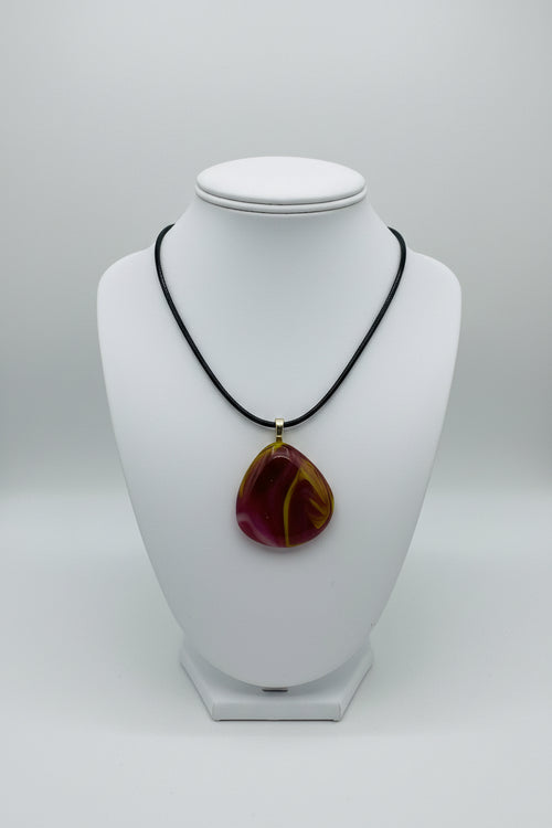 Fused Glass Burgundy & Olive Teardrop Pendant Necklace