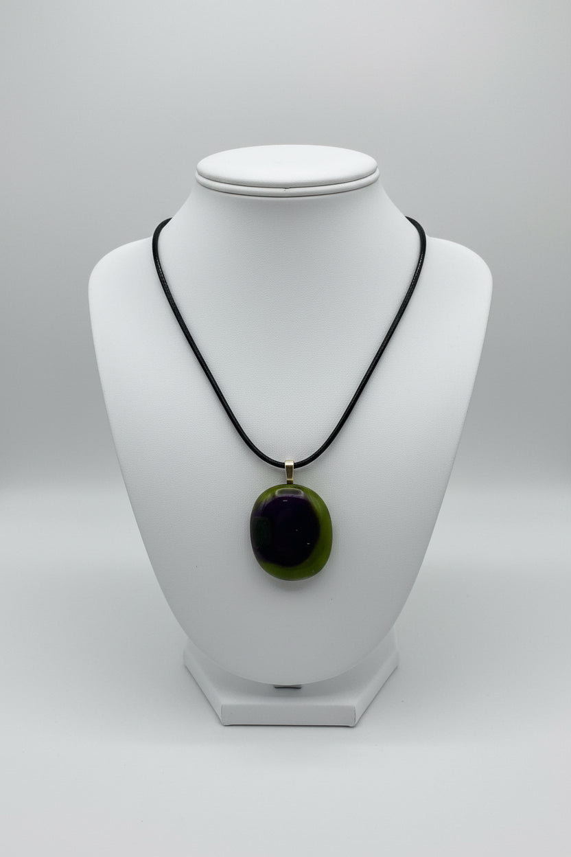 Fused Glass Navy Blue Oval Pendant Necklace