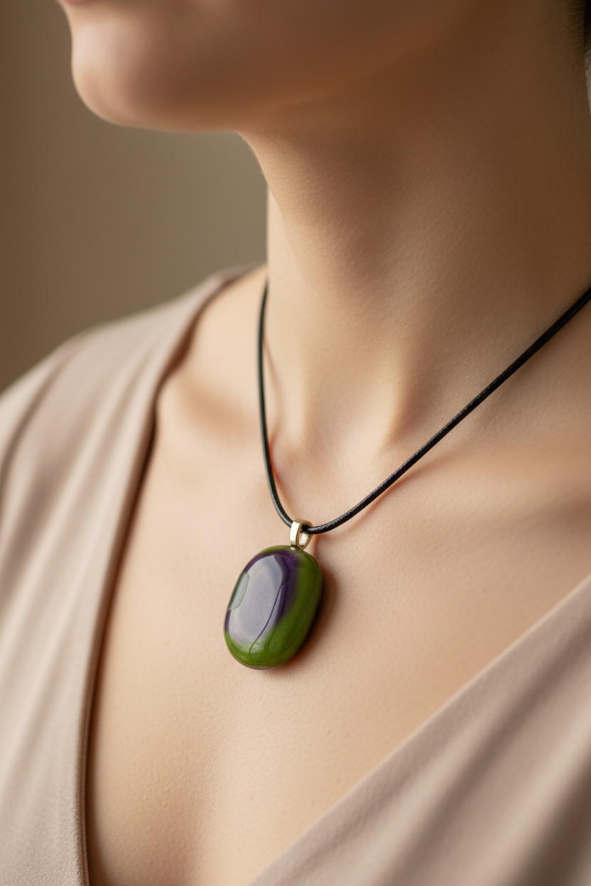 Fused Glass Navy Blue Oval Pendant Necklace