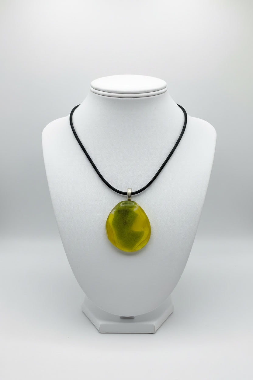 Fused Glass Chartreuse Oval Pendant Necklace