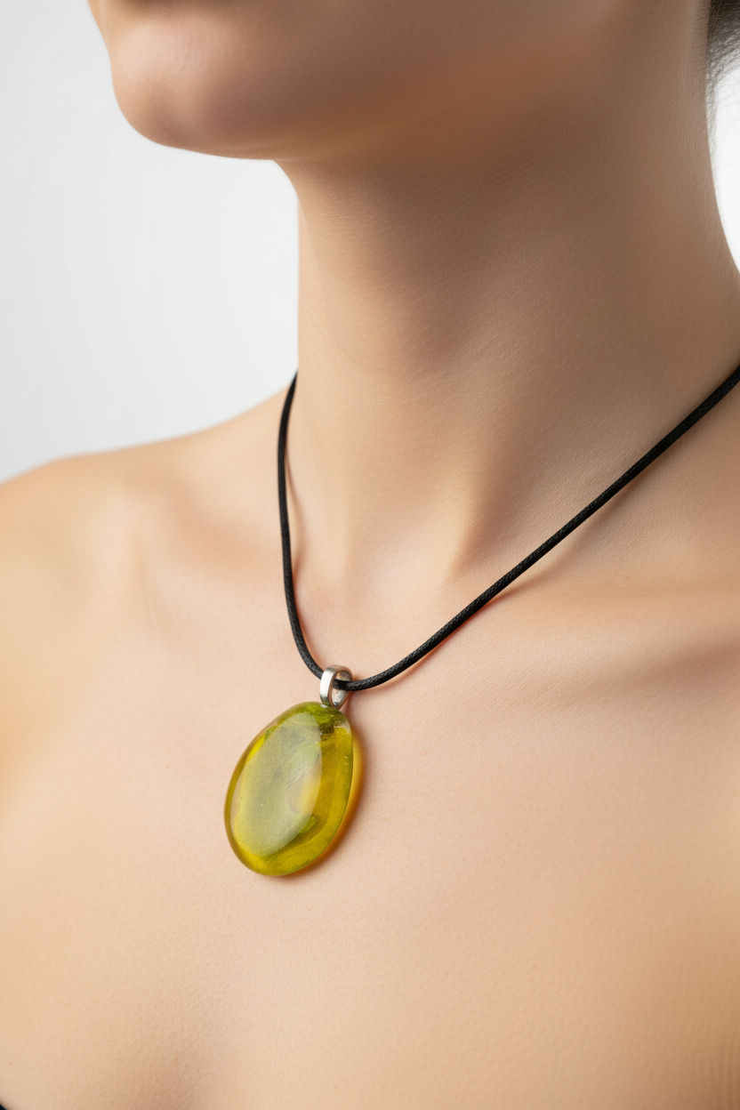 Fused Glass Chartreuse Oval Pendant Necklace