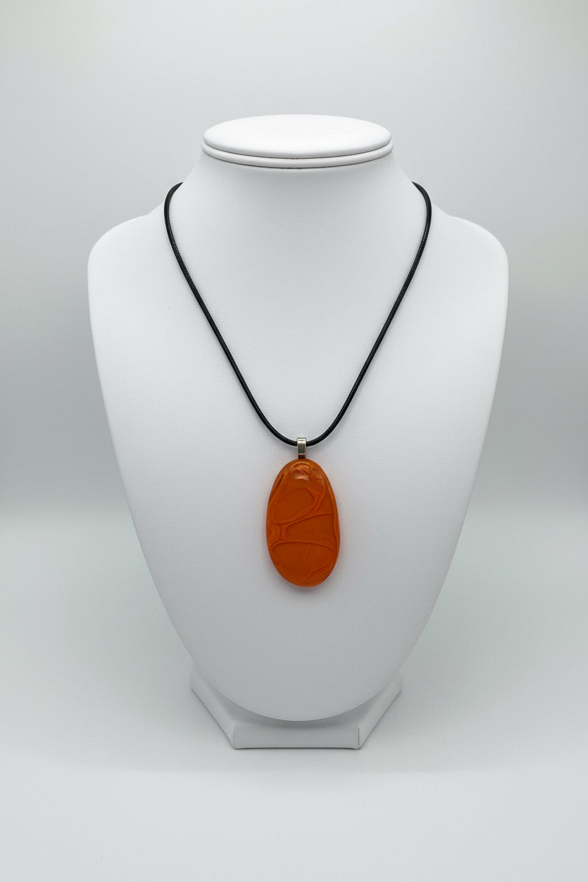 Fused Glass Amber Oval Pendant Necklace