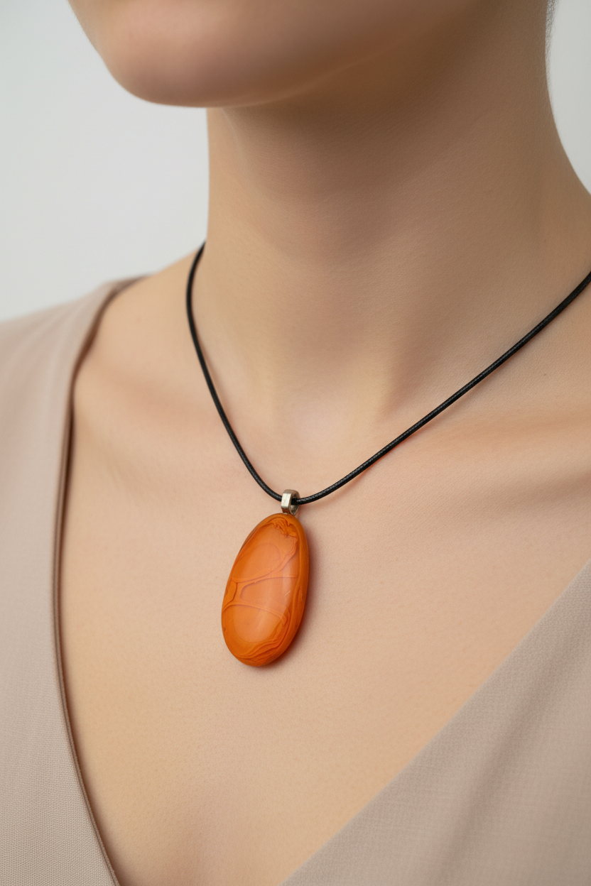 Fused Glass Amber Oval Pendant Necklace