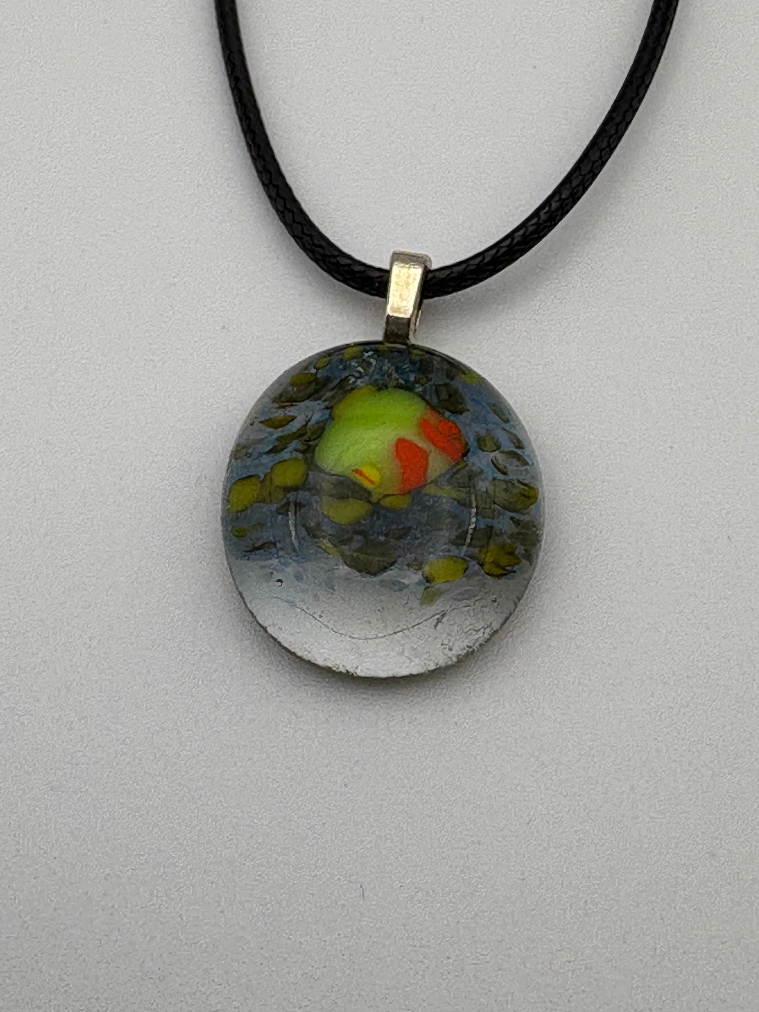 Fused Glass Stormy Round Pendant Necklace