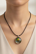 Fused Glass Stormy Round Pendant Necklace