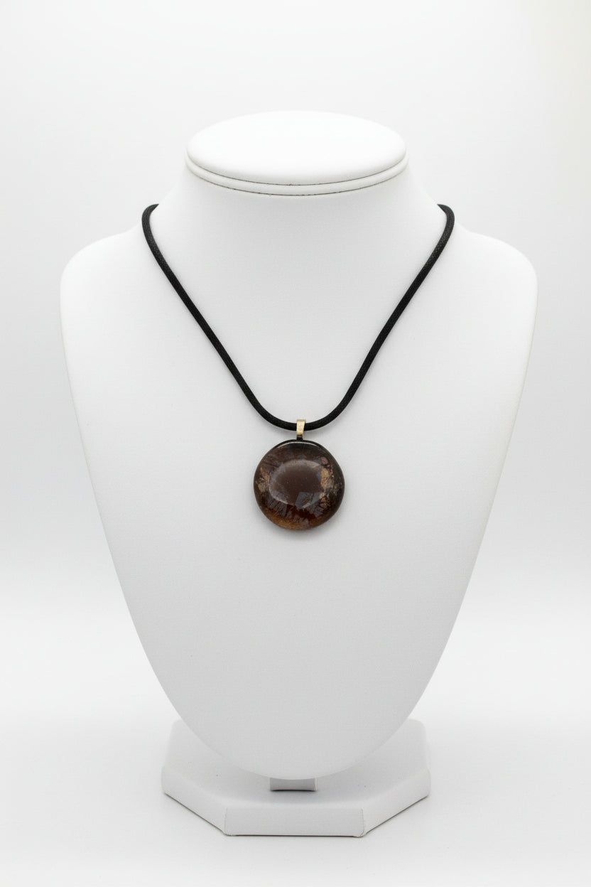 Fused Glass Smoky Round Pendant Necklace