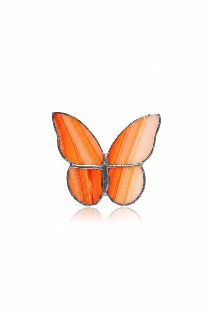Stained Glass Orange Butterfly Garden Stake