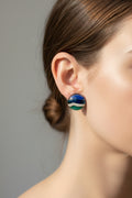 Fused Glass Navy, Sky Blue & Teal Ocean Wave Round Stud Earrings