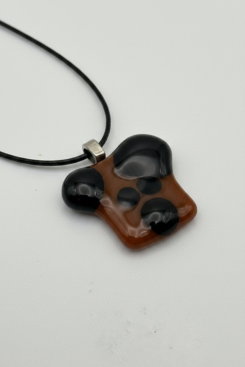 Fused Glass Puppy Face Pendant Necklace