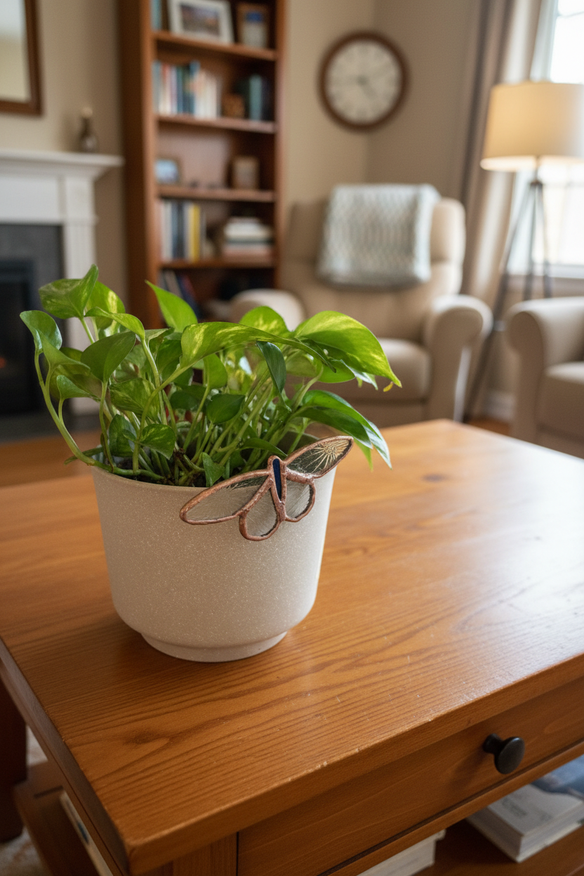 Textured Floral Glass Butterfly Plant Pot Buddy