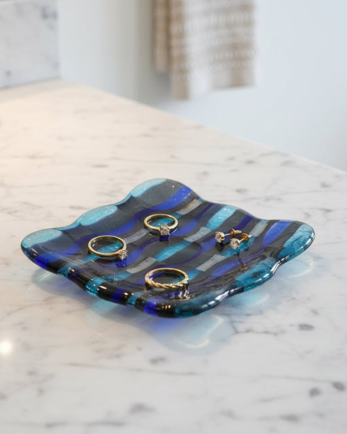 Blue Wave Fused Glass Square Plate