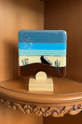 Fused Glass Beach Scene – 4x4 Art Tile with Stand