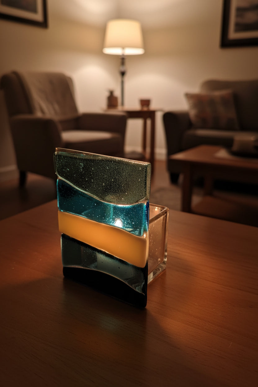 Fused Glass Sea & Beach Votive Candle Holder