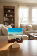 Fused Glass Beach Scene No. 3 – 4x4 Art Tile with Stand