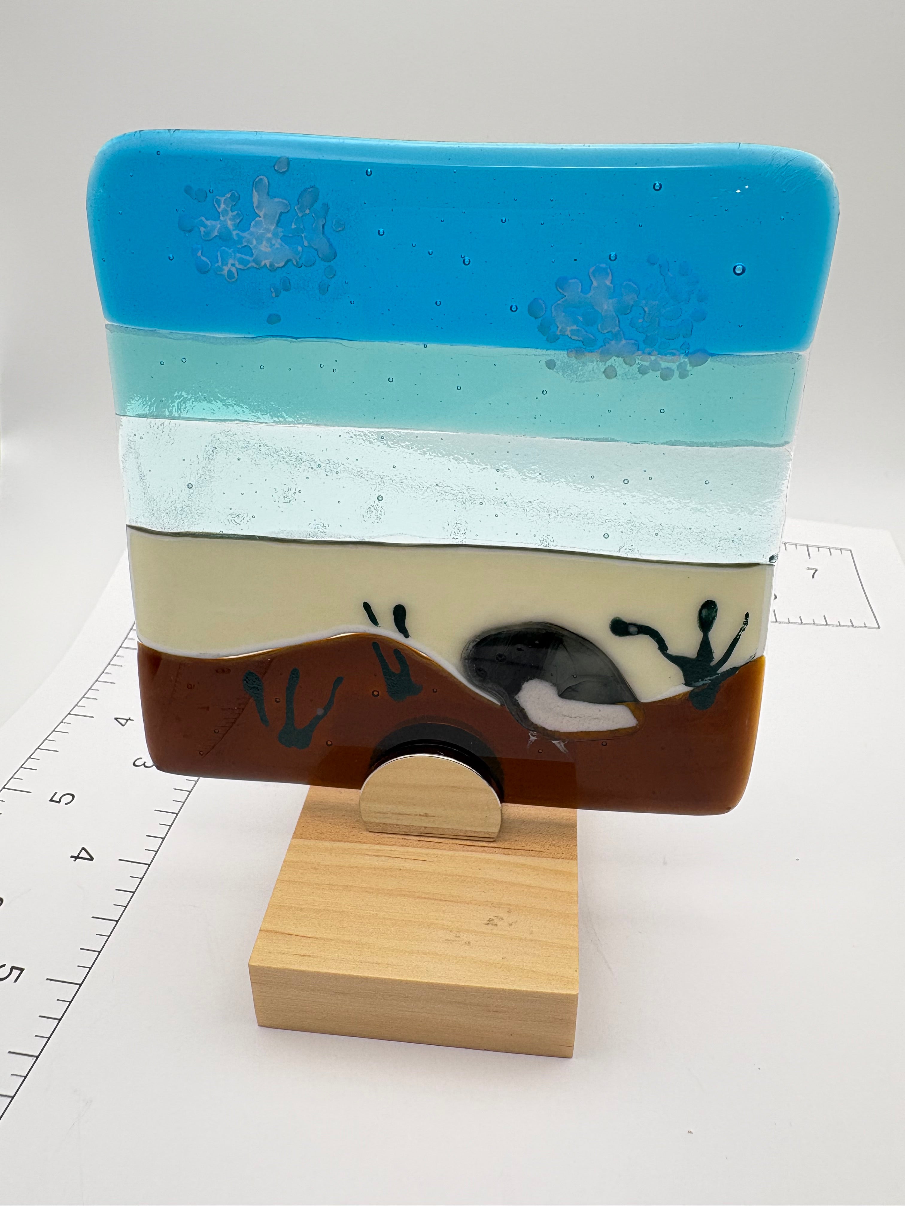 Fused Glass Beach Scene No. 3 – 4x4 Art Tile with Stand