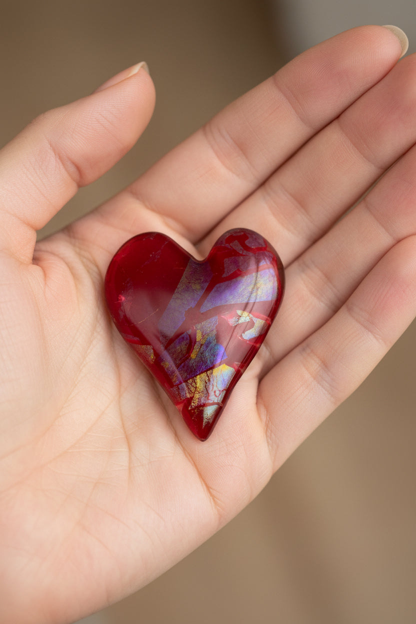 Red Dichroic Fused Glass Pocket Heart