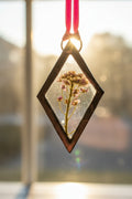 Pressed Queen Anne's Lace Stained Glass Diamond Suncatcher