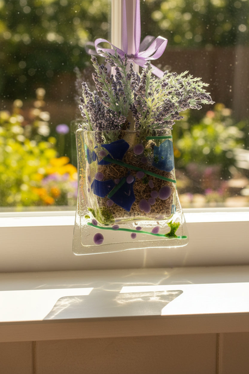 Purple & Blue Fused Glass Hanging Bud Vase