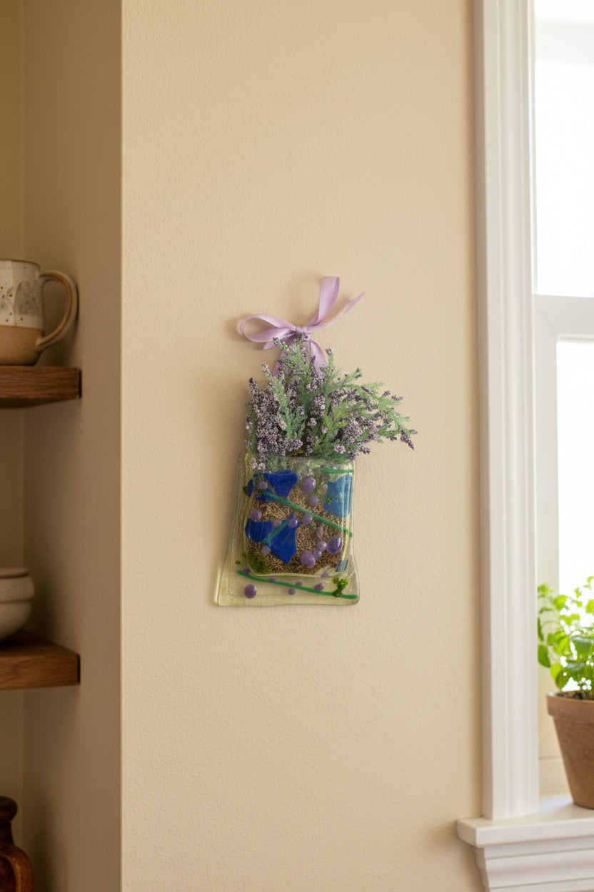 Purple & Blue Fused Glass Hanging Bud Vase