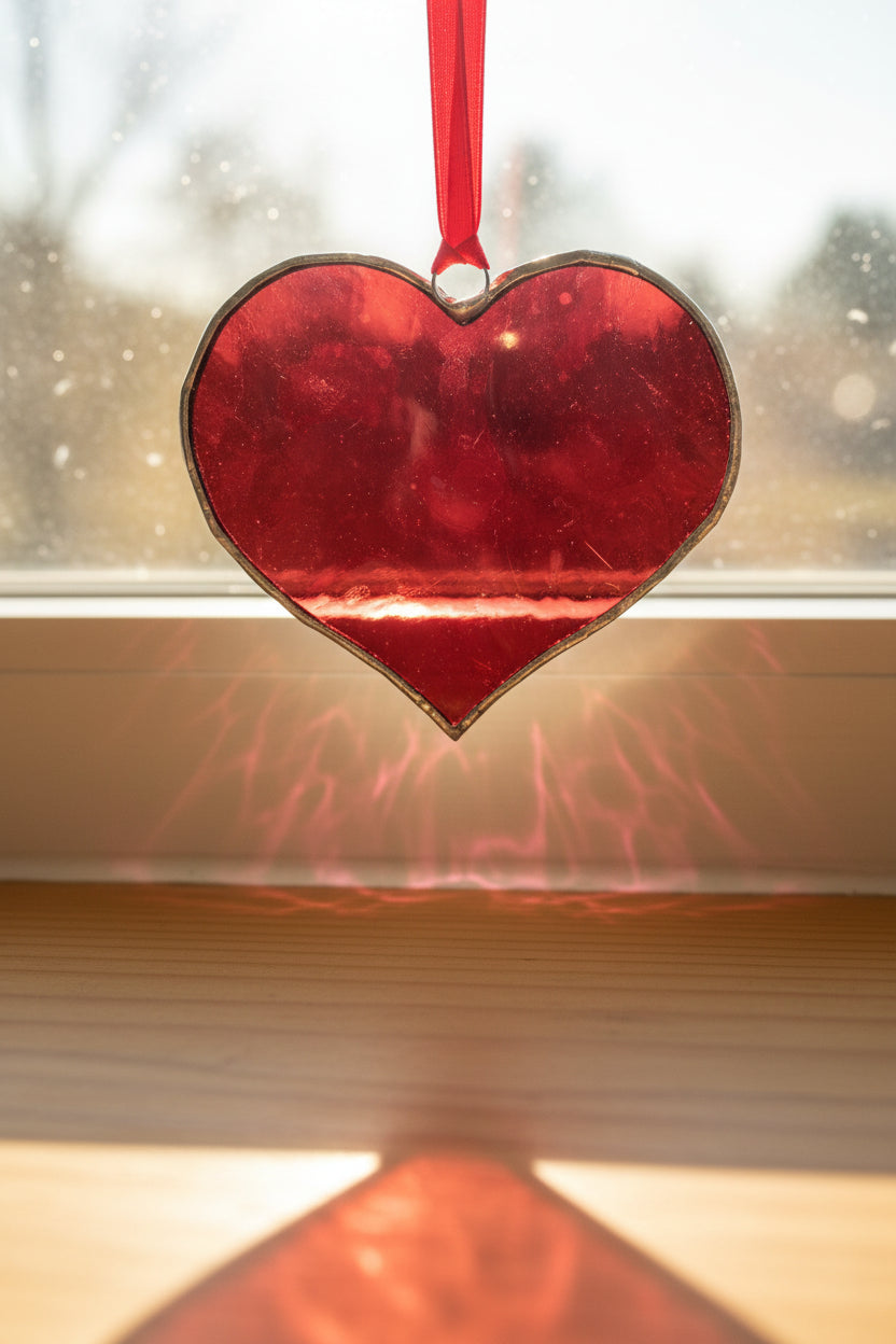 Burgundy Stained Glass Heart Ornament