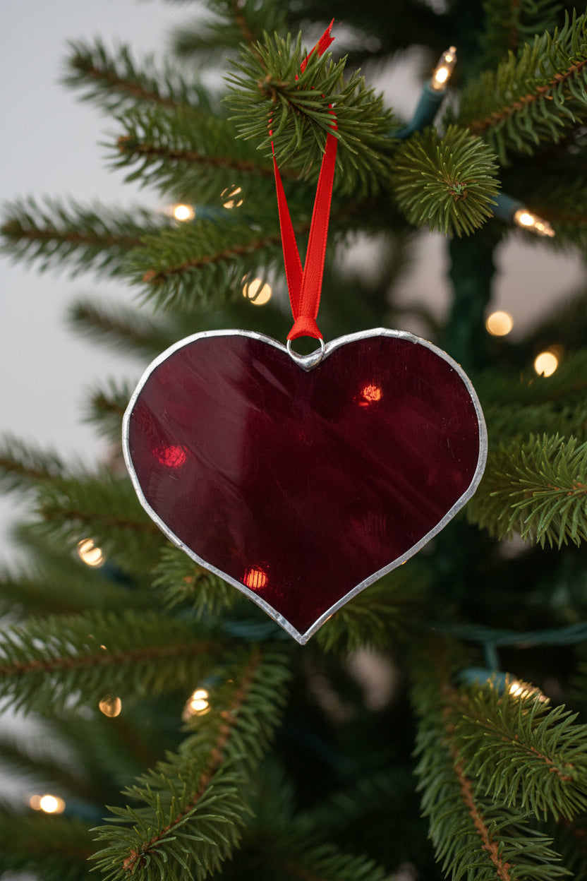Burgundy Stained Glass Heart Suncatcher