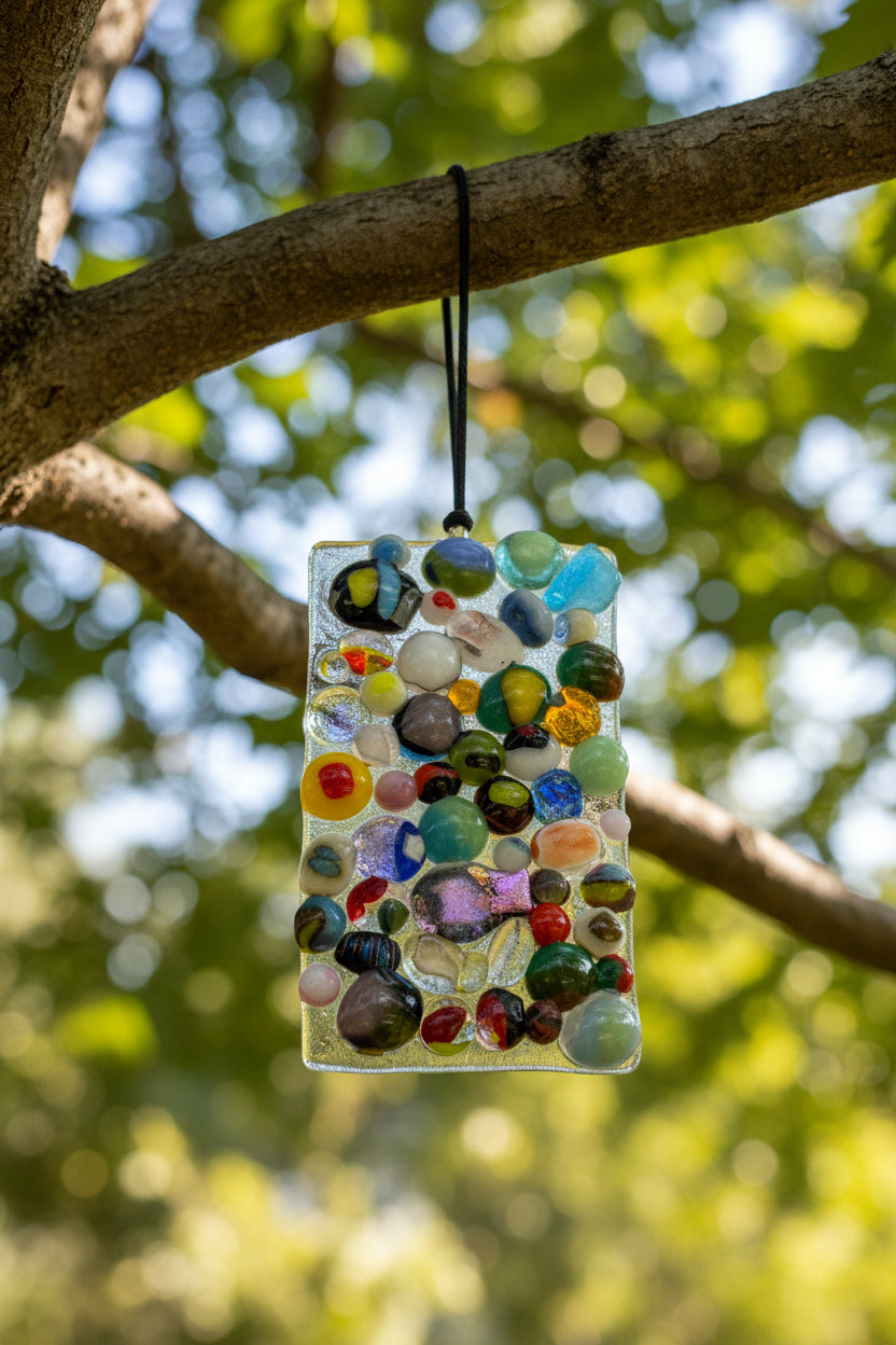 Rainbow Pebble Mosaic Fused Glass Suncatcher