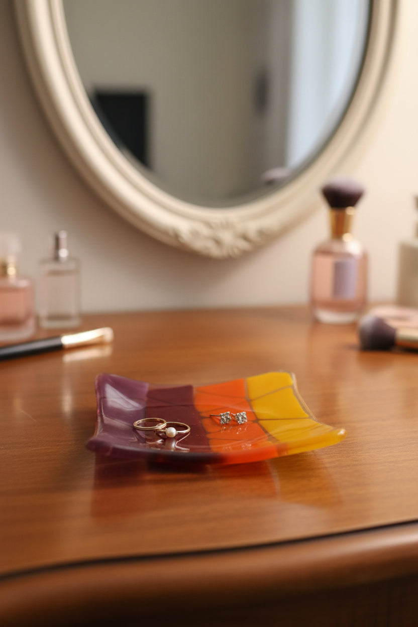 Sunset Stripe Fused Glass Square Plate