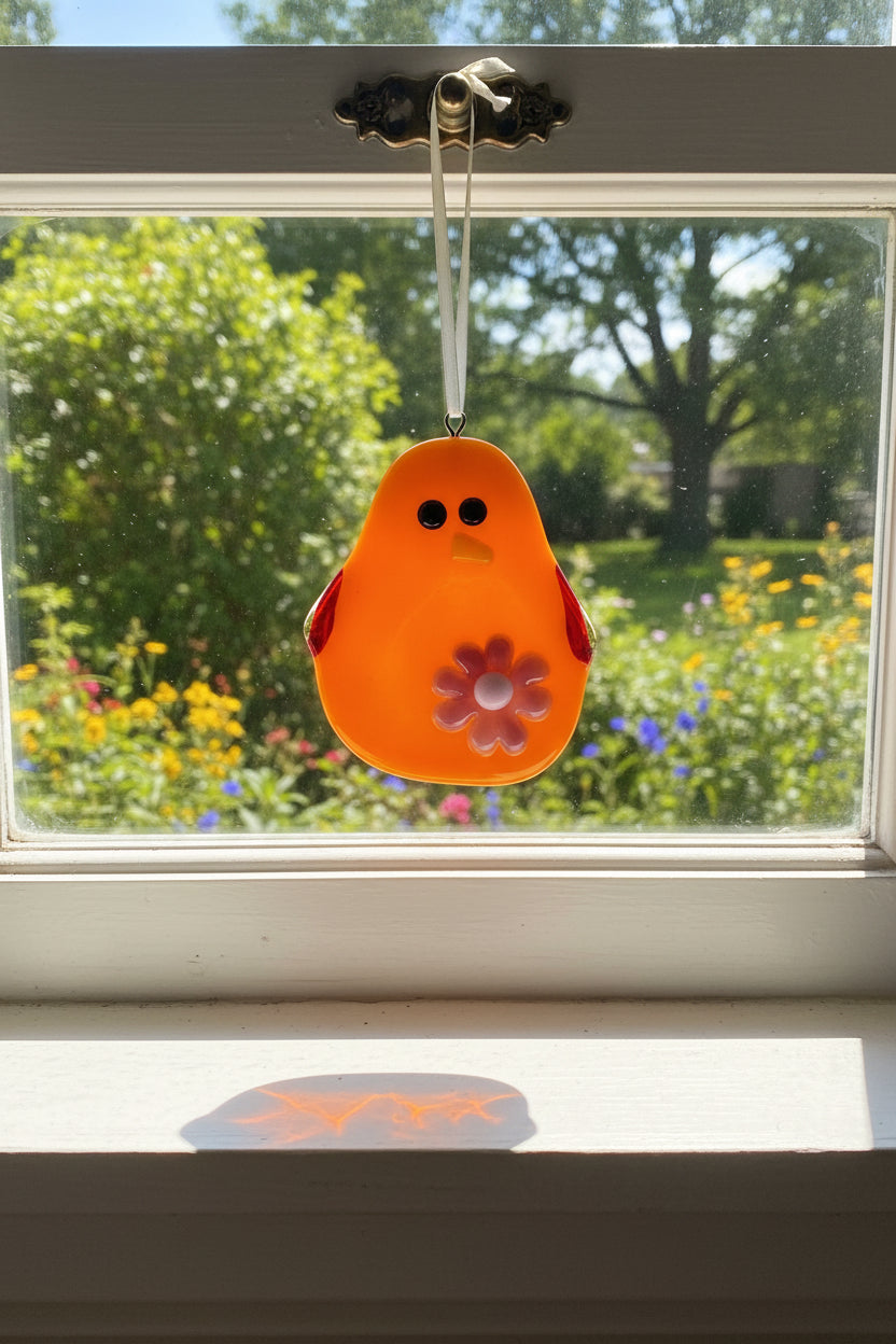 Orange Fused Glass Bird Suncatcher