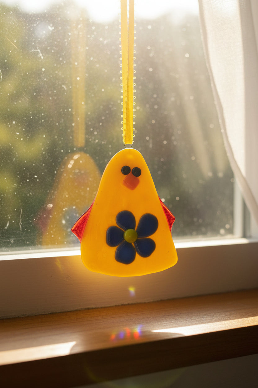 Yellow Fused Glass Bird Suncatcher