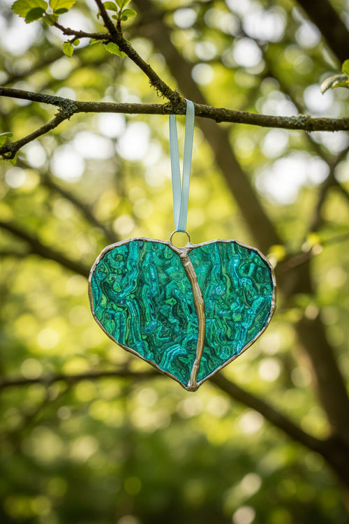 Aqua Stained Glass Heart Ornament