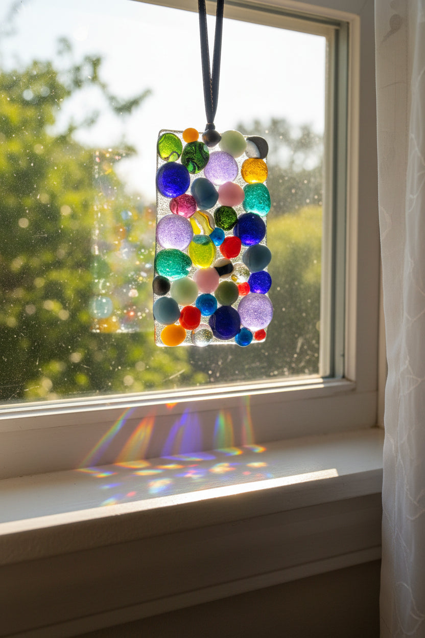 Multicolor Glass Orb Fused Glass Rectangle Suncatcher