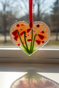 Red Poppy Garden Fused Glass Heart Suncatcher