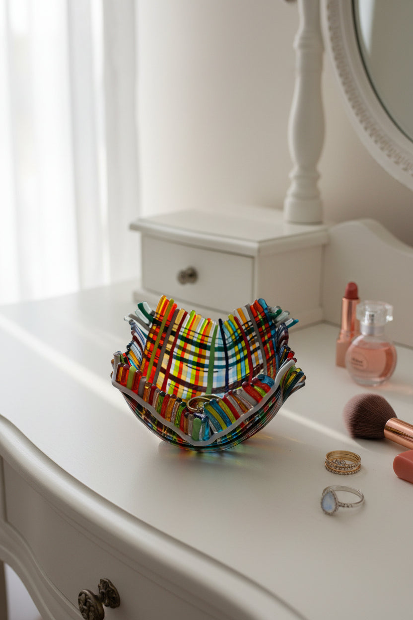Fused Glass Woven Fabric Bowl